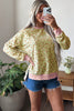 Khaki Leopard Polka Dot Colorblock Trim Long Sleeve Top