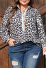 Multicolour Leopard Print Contrast Trim Button Split Neck Plus Long Sleeve Top