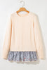 Beige Cable Texture Bohemian Ruffle Hem Patchwork Sweater