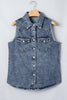 Ashleigh Blue Solid Denim Button Front Pocket Sleeveless Cowboy Vest