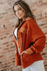 Gold Flame Velvet Flap Pockets Drop Shoulder Casual Shacket
