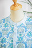 Sky Blue Paisley Print Puff Sleeve Loose Shirt