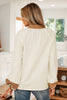 Black Color Block Patchwork Detail V Neck Textured Long Sleeve Blouse