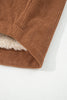 Cinnamon Fleece Lined Buttoned Flap Pockets Corduroy Jacket