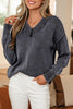 Black Mineral Wash V Neck Knit Exposed Seam Drop Shoulder Loose Sweater