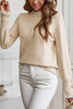 Racing Red Lace Trim Patchwork Buttoned Cuffs Loose Sweater