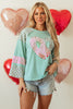 Beige Plaid Floral Peace Heart Graphic Wide Long Sleeve Top