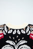 Black Floral Print Buttoned Front V Neck Knit Cardigan