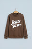 Fiery Red Jesus Saves Slogan Print Stand Neck Baggy Sweatshirt