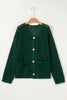 Blackish Green Plus Size Golden Accent Buttons Short Sweater Cardigan