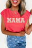 Red Stripe MAMA Graphic Cap Sleeve T Shirt