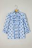 Sky Blue Polka Dot Print Ruffle Stand Neck 3/4 Sleeve Shift Shirt