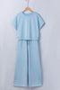Light Pink Solid Color Loose Tee Drawstring Wide Leg Pants 2pcs Outfit