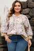 Black Plus Size Floral Print Contrast Trim Striped Detail Babydoll Blouse