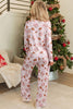Pink Abstract Christmas Print Long Sleeve Two Piece Lounge Set