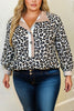 Multicolour Leopard Print Contrast Trim Button Split Neck Plus Long Sleeve Top
