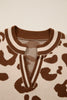 Light French Beige Leopard Printed Knit V Neck Casual Sweater