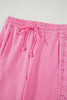 Sachet Pink Lace Patchwork Half Sleeve Top Elastic Waist Pants Two Piece Set