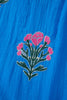 Blue Flower Embroidered Split Neck Short Puff Sleeve Ruffle Hem Dress