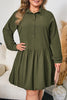 Four Leaf Clover Plus Size Collar Half Button Long Sleeve Ruffle Hem Mini Dress