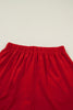Fiery Red Contrast Trim Ribbon Bow Short Silky 2pcs Pajama Set