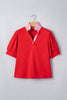 Sky Blue Striped Frilled Collar Short Sleeve Blouse