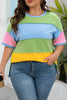 Light Blue Color Block Exposed Seam Patchwork Plus Size T Shirt