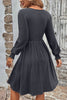 Chestnut Shirred Cuff Long Sleeve Button Round Neck Mini Dress