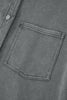 Medium Grey Mineral Wash Chest Pockets Drop Shoulder Shacket with Side Slit