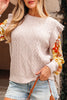 Parchment Cable Knit Ruffle Detail Contrast Floral Sleeve Patchwork Sweater