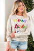 Beige merry little thing Corded Letter Graphic Ribbed Loose Sweatshirt