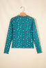 Green Polka Dot Patterned Bodycon Mock Neck Mesh Long Sleeve Top