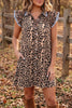 Khaki Leopard Print Lace Trim Shirt Collar Button Down Loose Mini Dress