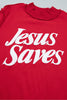 Fiery Red Jesus Saves Slogan Print Stand Neck Baggy Sweatshirt