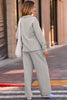 Gray Solid Color V Neck Top and High Waist Pants Set