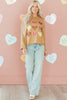 Straw Yellow Plaid Floral Heart Stitched Exposed Seam Mineral Wash Sweatshirt