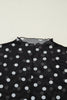 Black Polka Dot Patterned Bodycon Mock Neck Mesh Long Sleeve Top