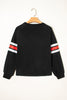 Black Varsity Spirit Striped 89 Graphic Casual Sweatshirt