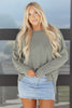 Green Bay Twist Ribbed Exposed Seam Detail Long Sleeve Loose Top