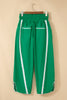 Black Contrast Striped Smocked Waist Drawstring Cropped Casual Pants