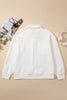 White Textured Pocketed Collared V Neck Pullover Sweatshirt