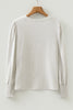 Oatmeal Shirred Cuffs Puff Sleeve Peasant Top