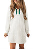 White Jacquard Textured Quarter Zipper Shift Mini Dress