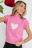 Pink Valentine Heart Graphic Cropped Short Sleeve Sweater