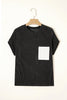 Carbon Grey Corded Knit Color Block Pocketed Crew Neck T Shirt