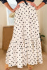 White Polka Dot Ruffled Slit Maxi Skirt