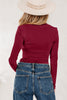 Smoke Gray Lace-trimmed Sweetheart Neckline Ruched Detail Long Sleeve T-shirt