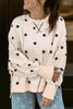 Beige Loose-fit Long Sleeve Round Neck Polka Dot Tunic Sweatshirt