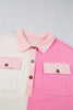 Bonbon Color Block Chest Pockets Half Button Plus Size Sweatshirt