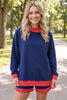 Racing Red Polka Dot Trim Baggy Pullover 2pcs Short Set